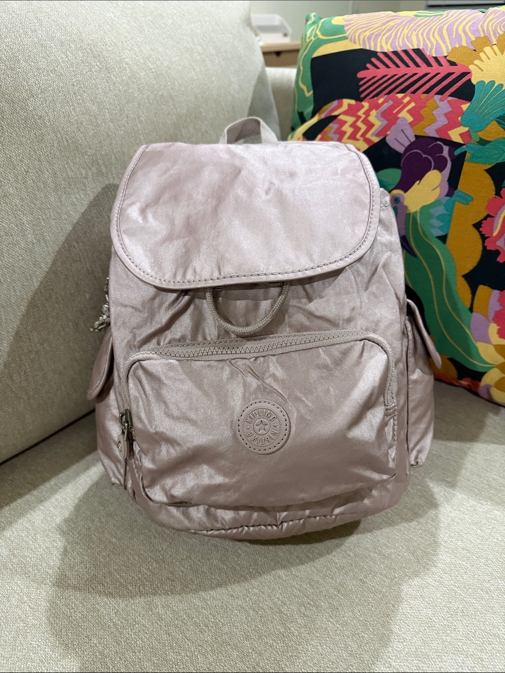 Kipling Metallic Dusty Pink Nylon Backpack